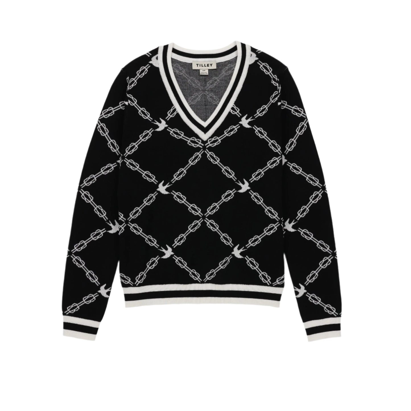 Birdie Links V-Neck Jacquard Sweater - Black/White