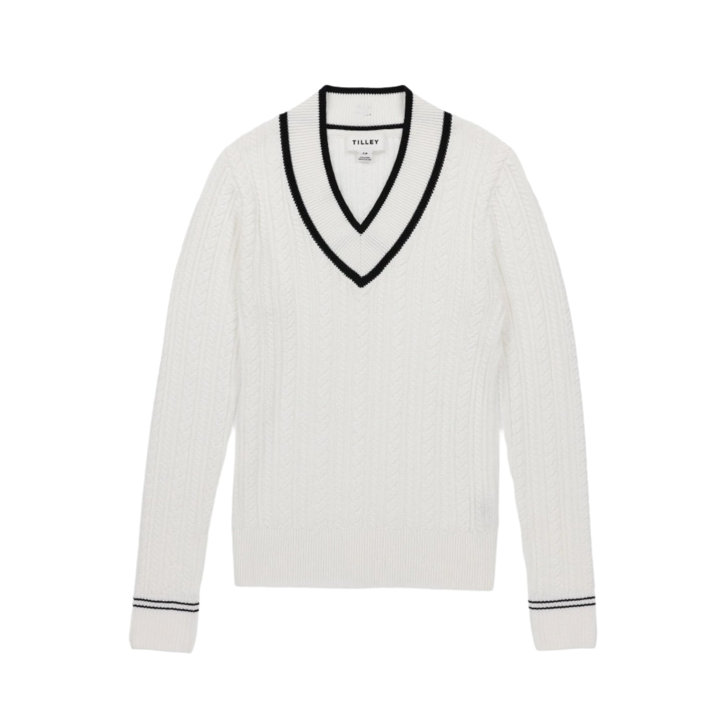 V Neck Cable Sweater - White