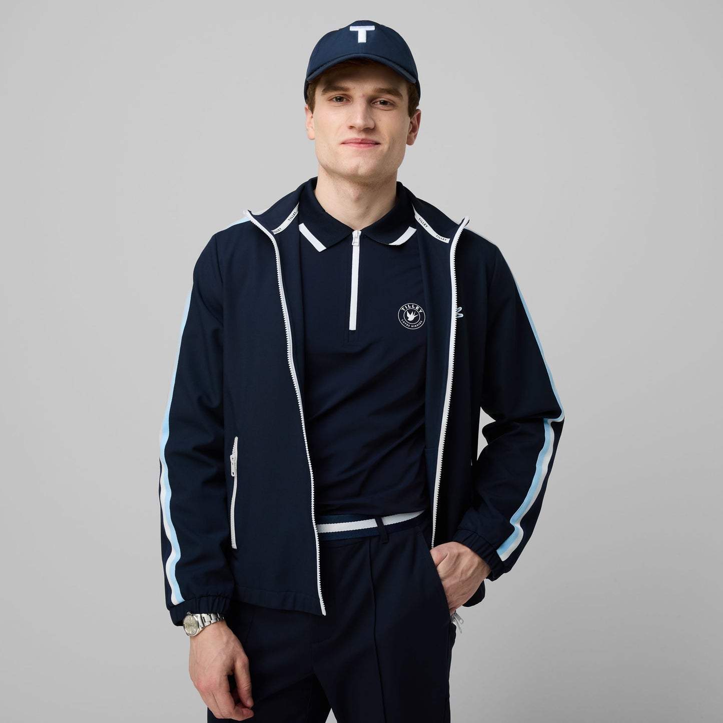 Ribbon Track Jacket - Navy/White