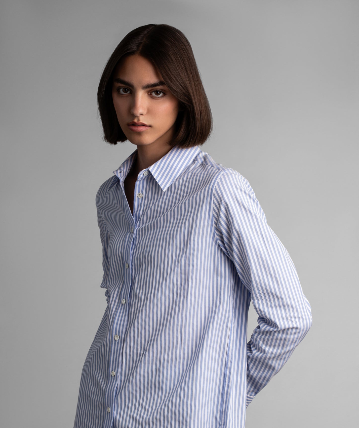 Boyfriend Shirt - Blue Herringbone