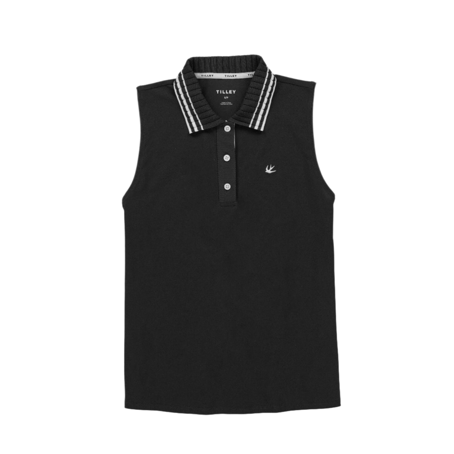 Supima Pique Sleeveless Polo - Black/White