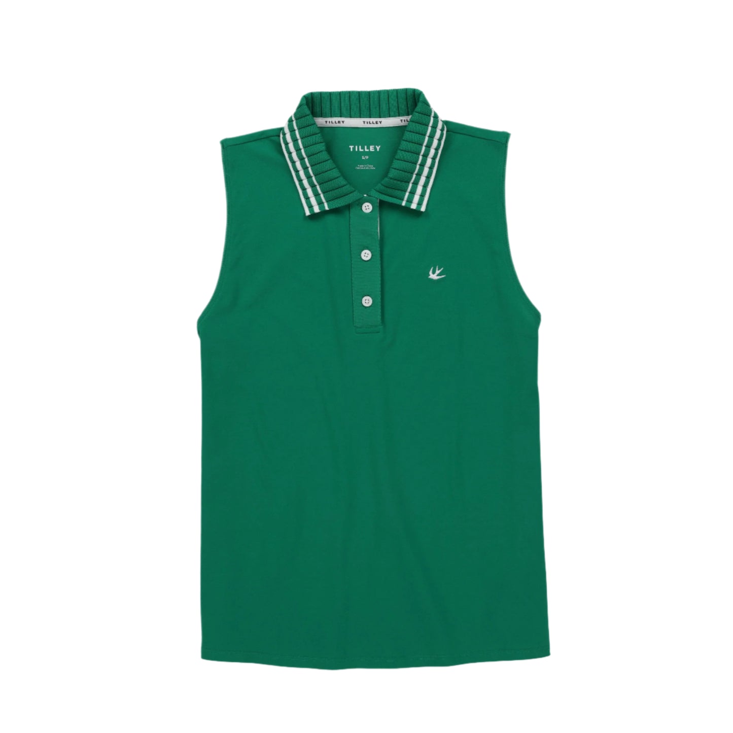 Supima Pique Sleeveless Polo - White/Sport Green