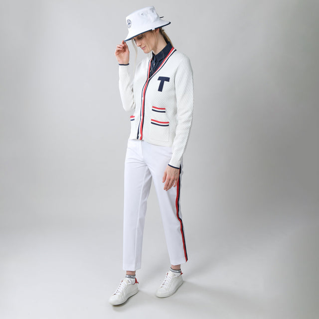 Contrast Bar Stripe Cardigan - White