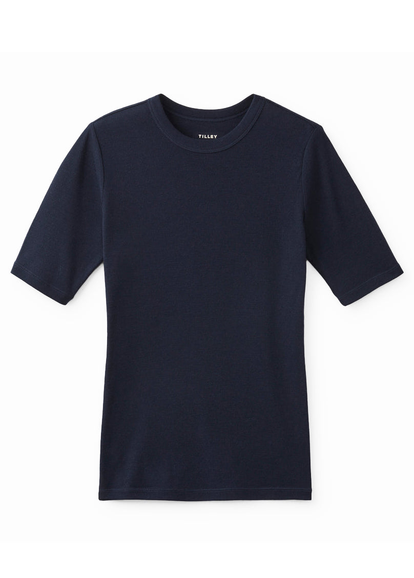 Merino Rib Fitted Tee - Navy