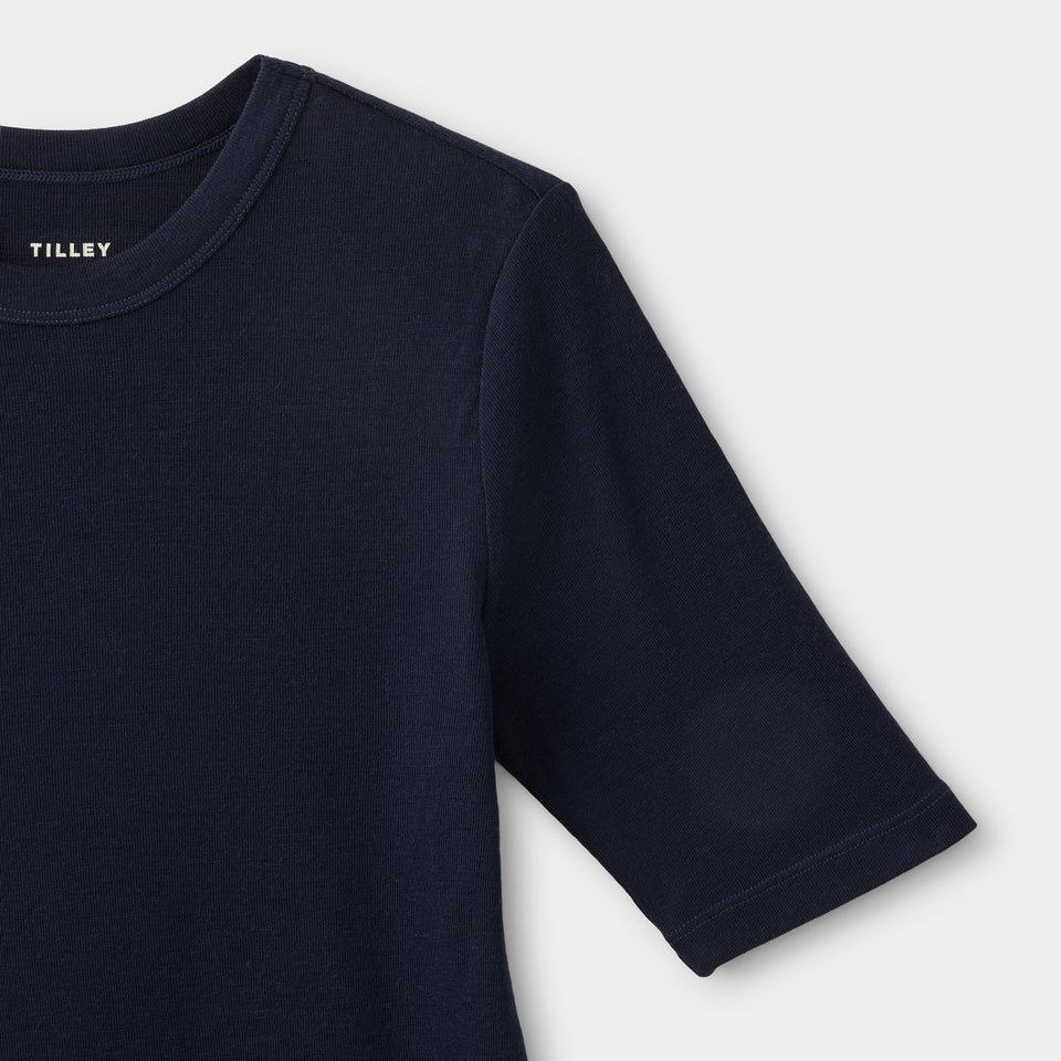 Merino Rib Fitted Tee - Navy