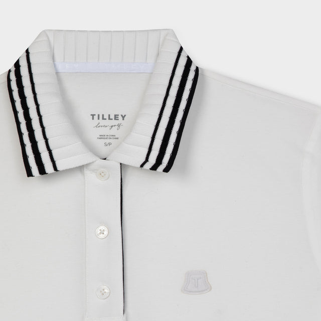 Pleated Collar Polo - White/Navy