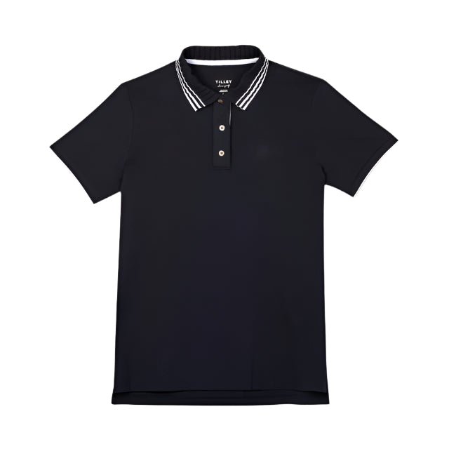 Pleated Collar Polo - Navy/White