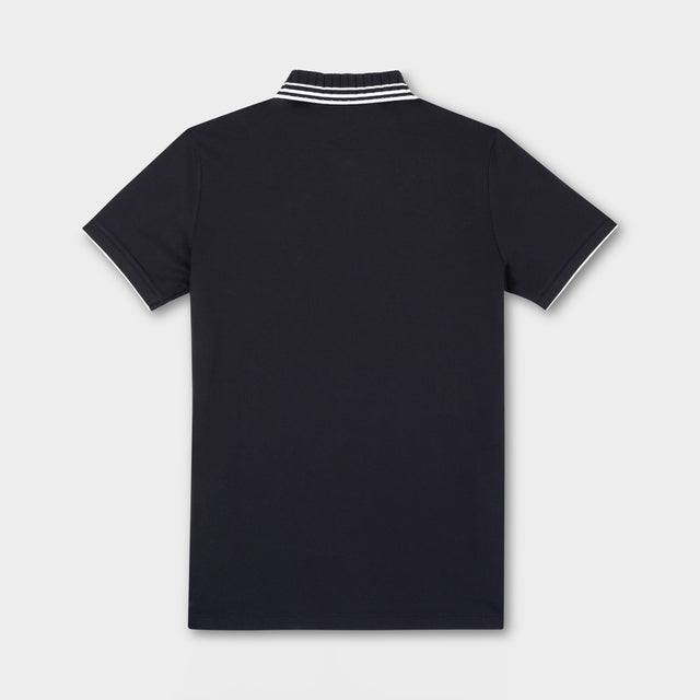 Pleated Collar Polo - Navy/White