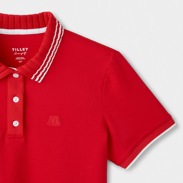 Pleated Collar Polo - Red