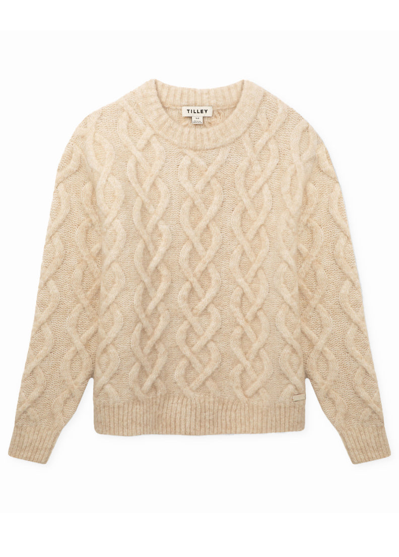 Mohair Cable Crew - Natural