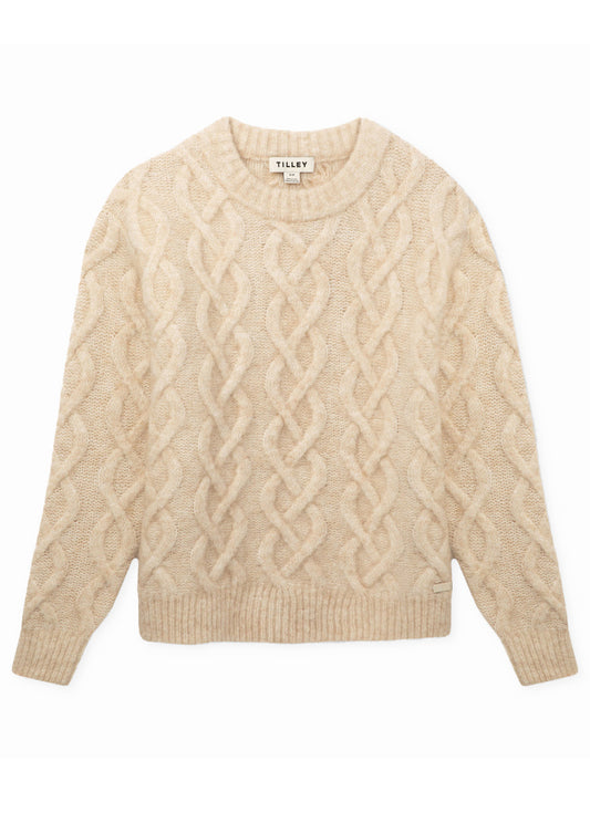 Mohair Cable Crew - Natural