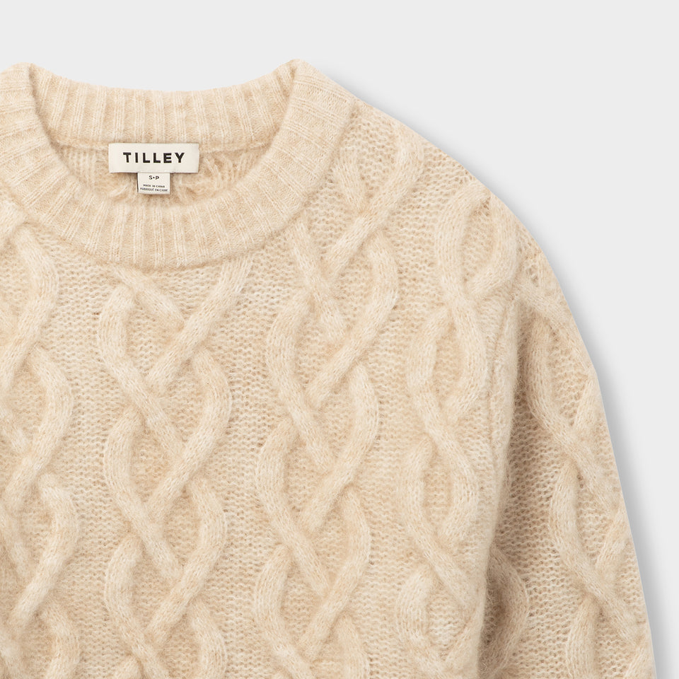 Mohair Cable Crew - Natural
