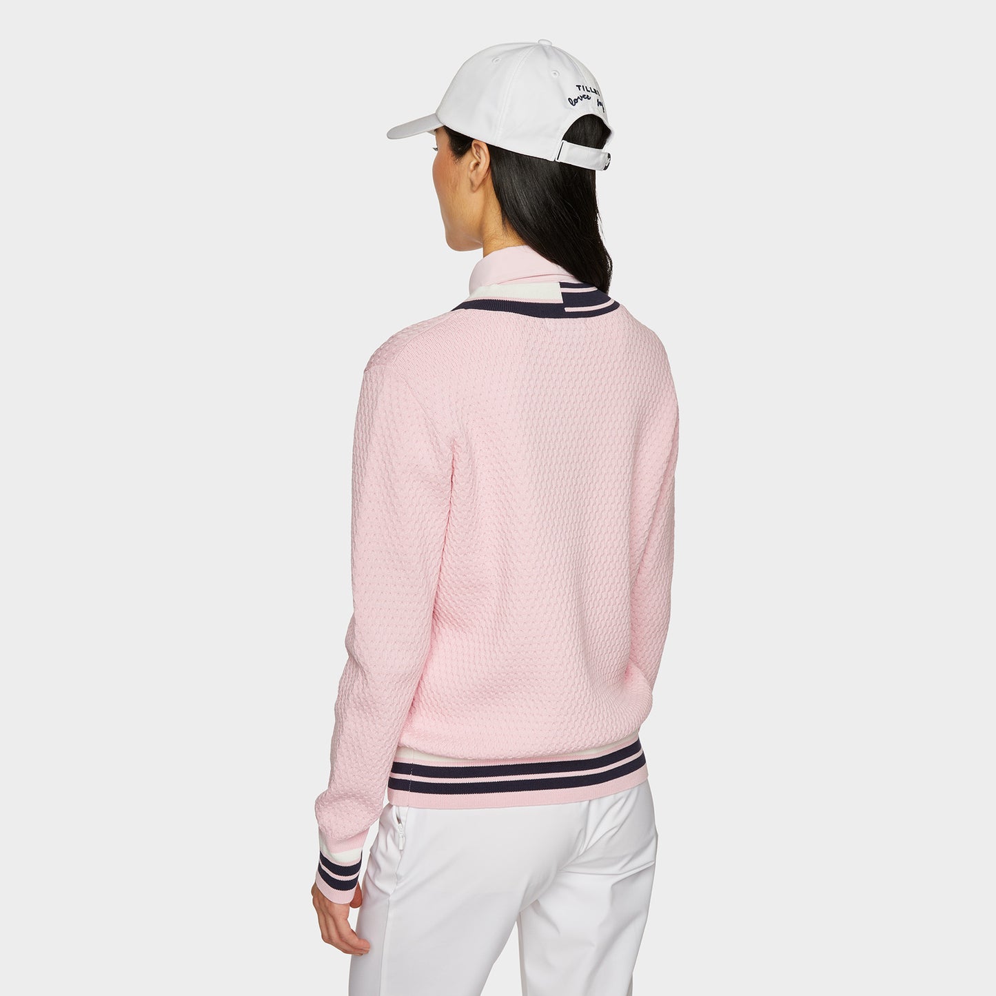 Contrast Bar Stripe V-Neck Sweater - Pink