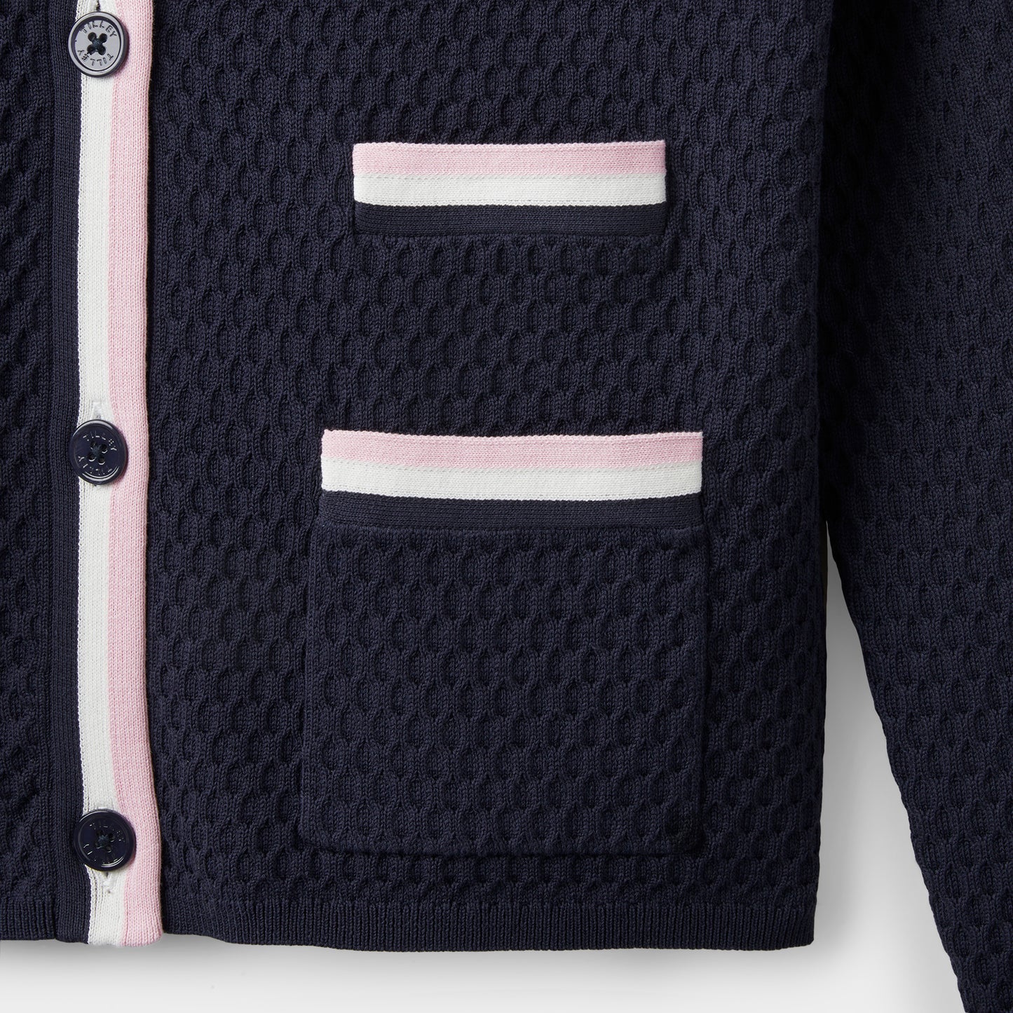 Contrast Bar Stripe Cardigan - Navy