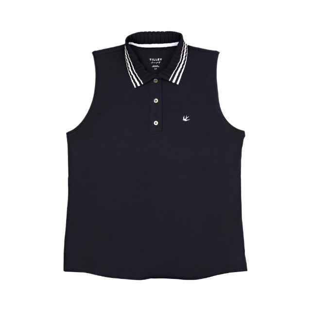 Sleeveless Pique Polo - Navy/White