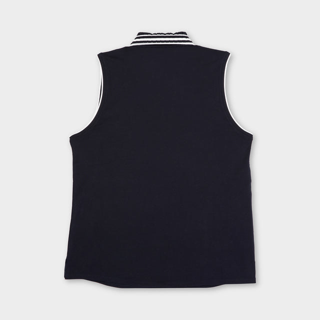 Sleeveless Pique Polo - Navy/White