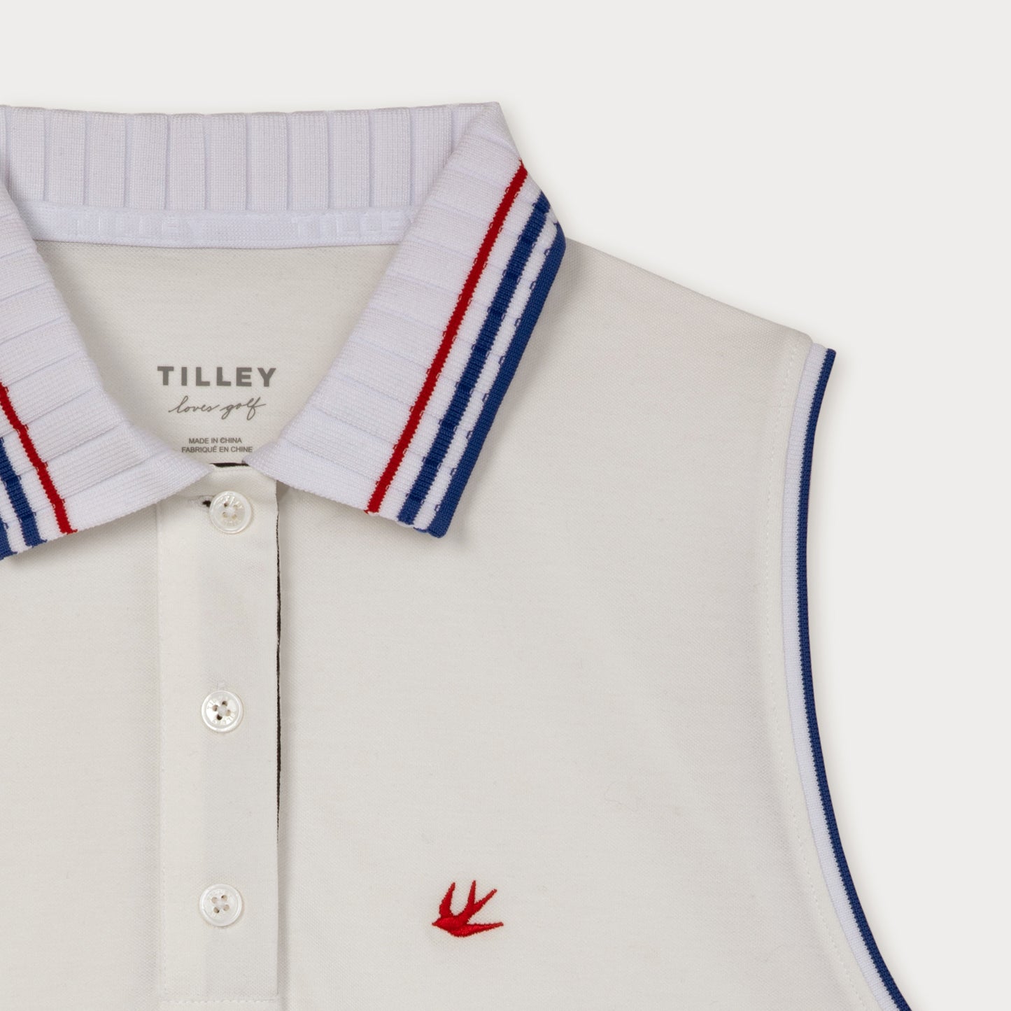 Sleeveless Pique Polo - White/Red