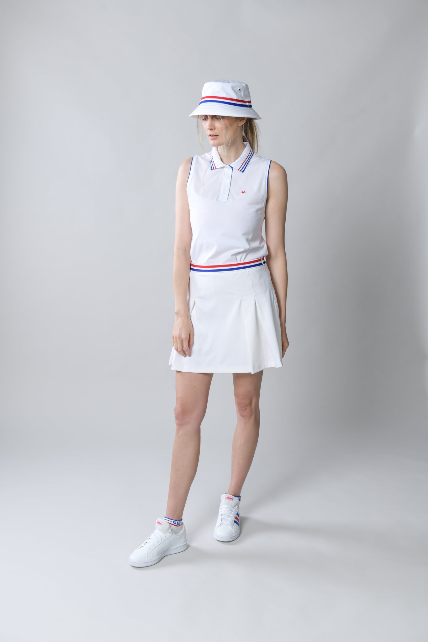 Sleeveless Pique Polo - White/Red