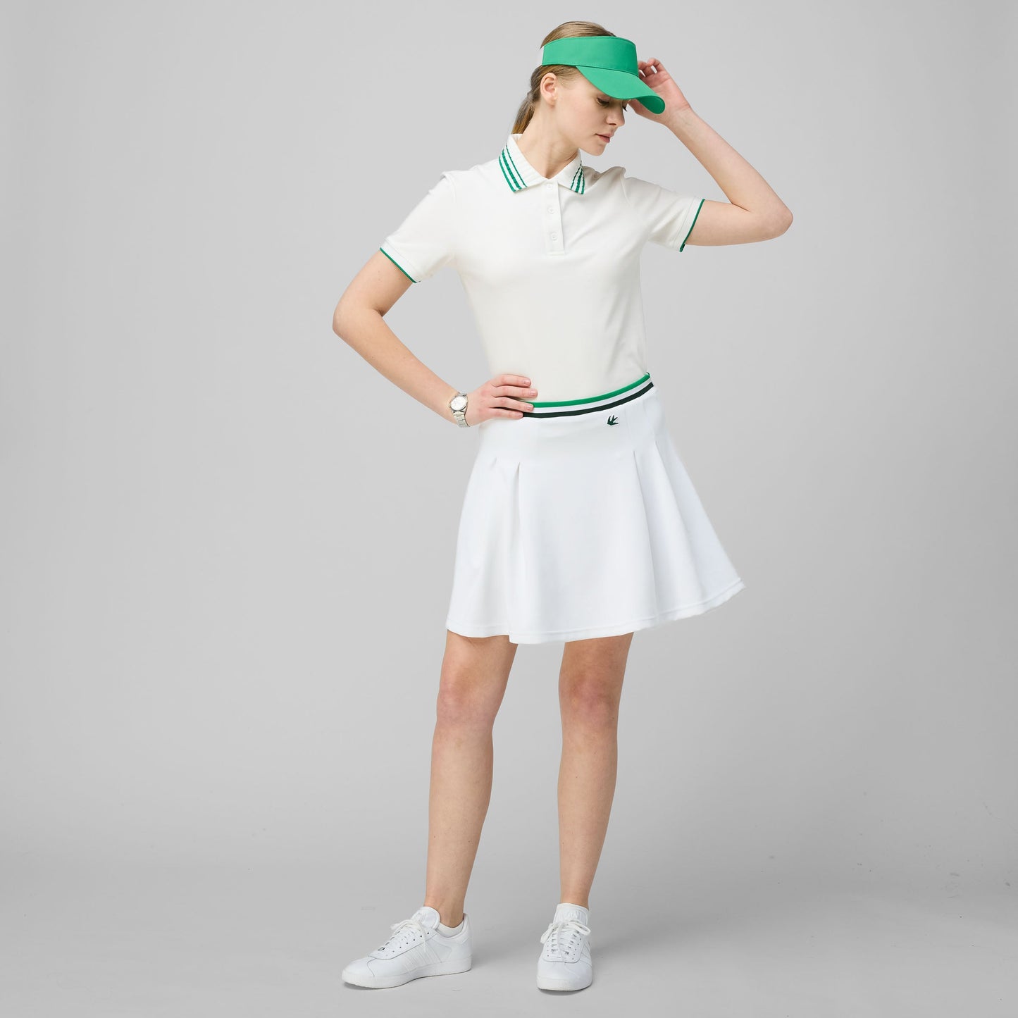 Striped Airloft Pleated Skirt - White/Sport Green