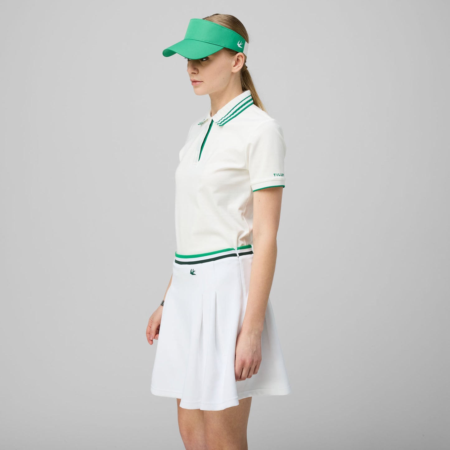 Striped Airloft Pleated Skirt - White/Sport Green