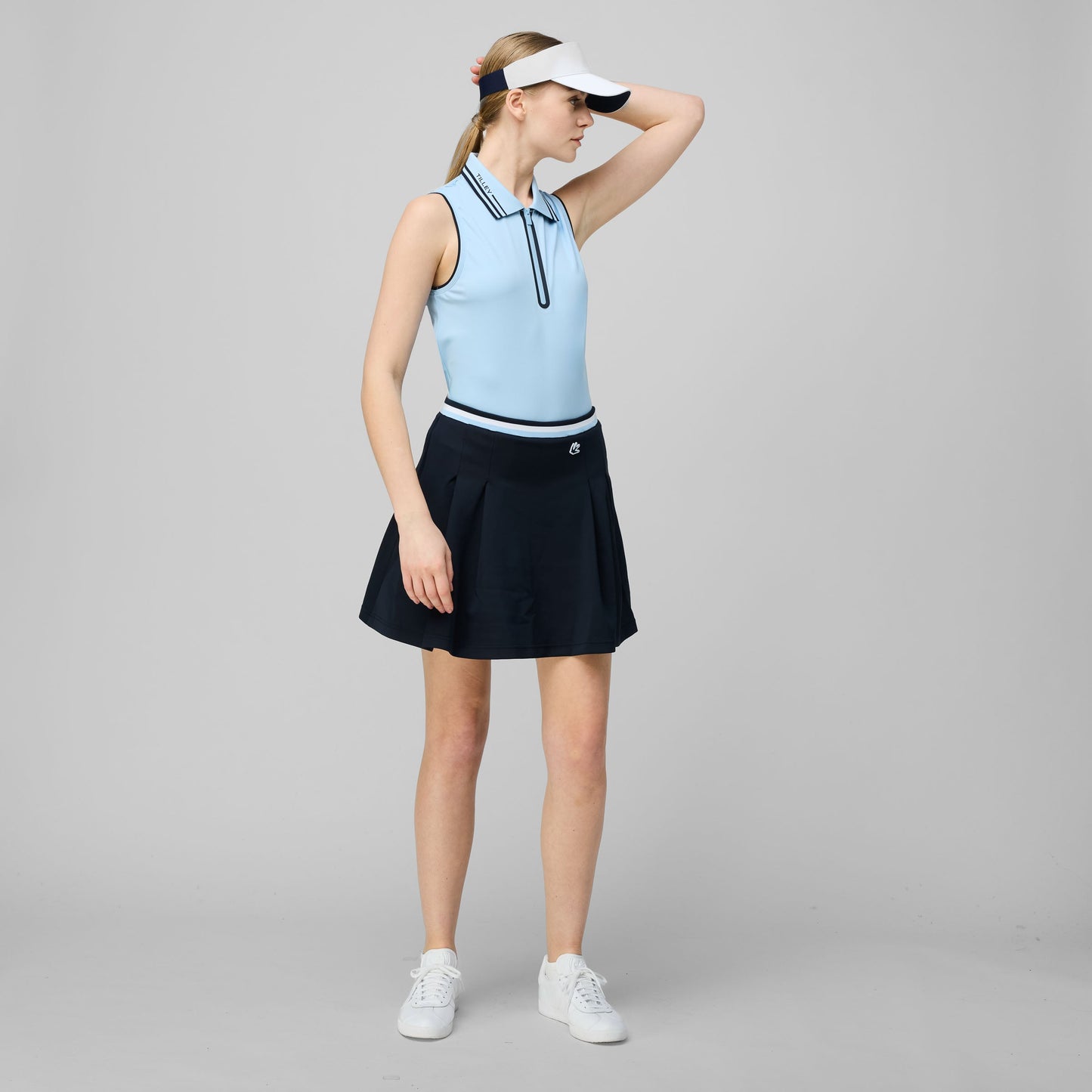 Striped Airloft Pleated Skirt - Navy