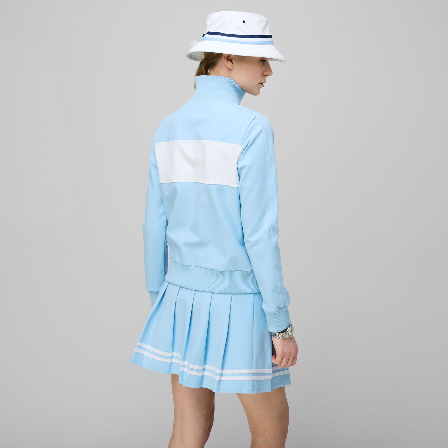 Ribbon Pleated Skirt - Powder Blue/White