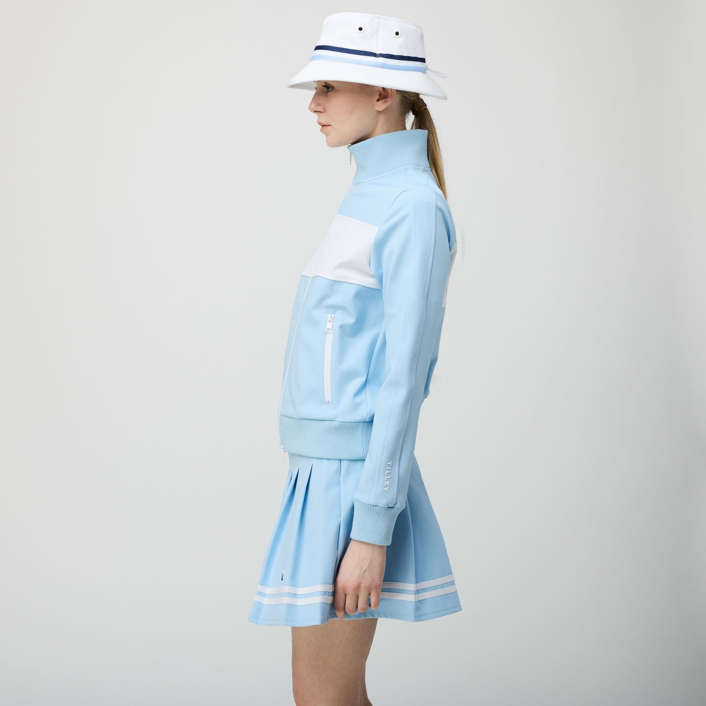 Ribbon Pleated Skirt - Powder Blue/White