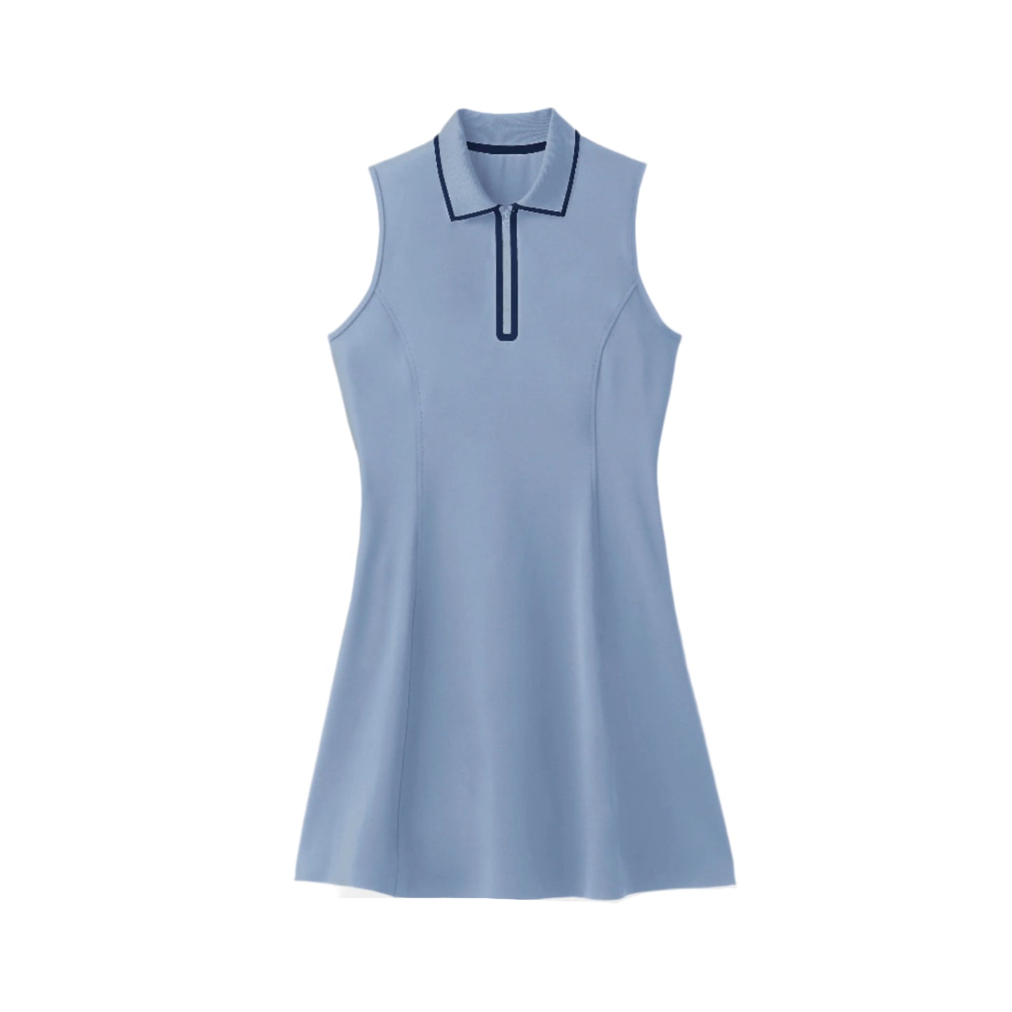 Quarter Zip Polo Dress - Powder Blue/Navy
