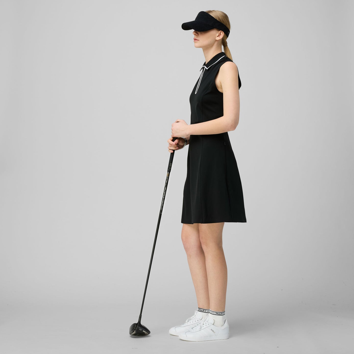 Quarter Zip Polo Dress - Black/White