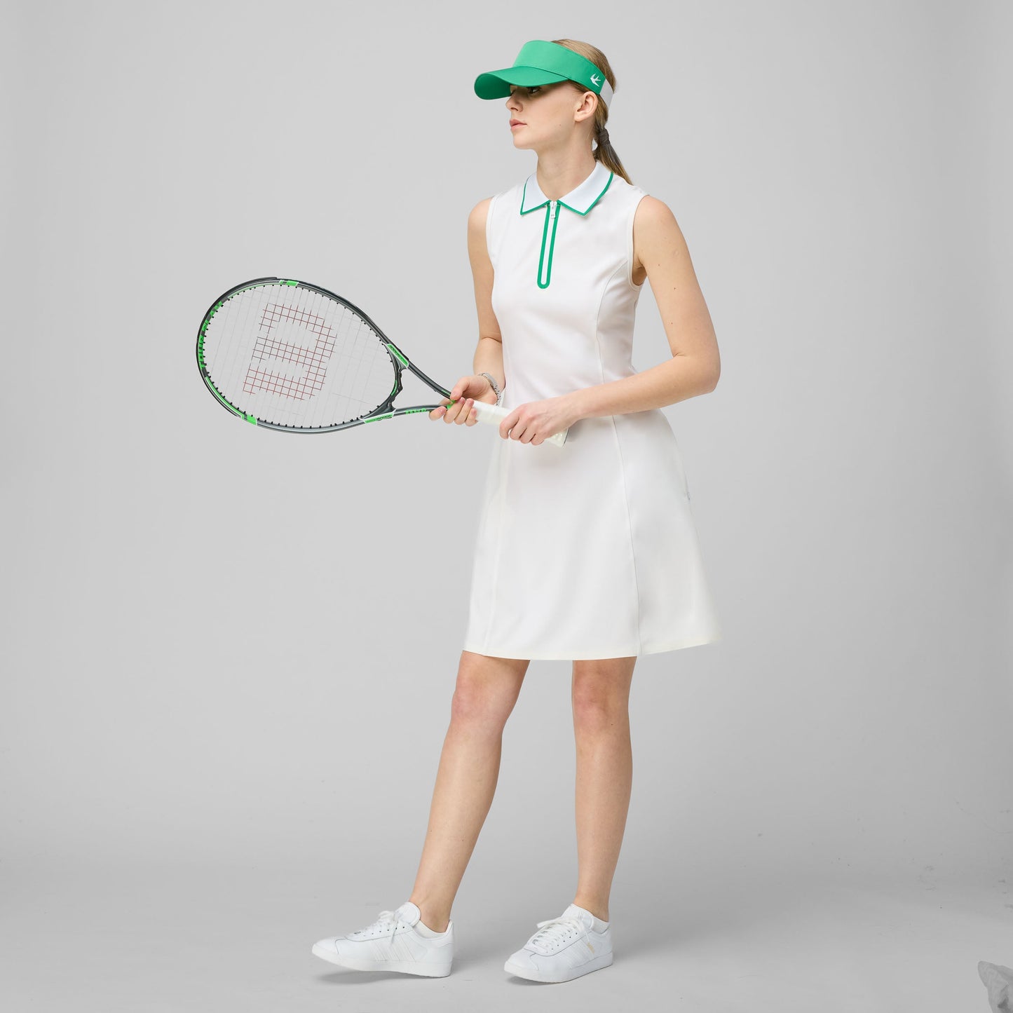 Quarter Zip Polo Dress - White/Sport Green