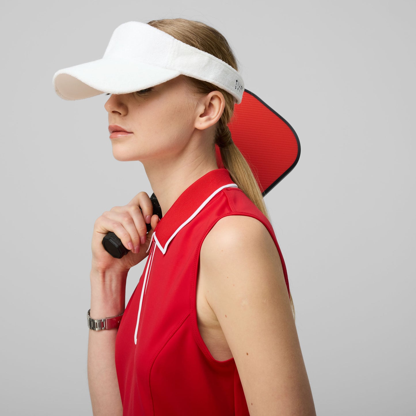 Quarter Zip Polo Dress - Sport Red/White