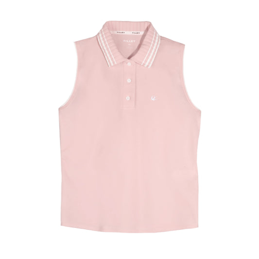 Supima Pique Sleeveless Polo - White/Perfect Pink