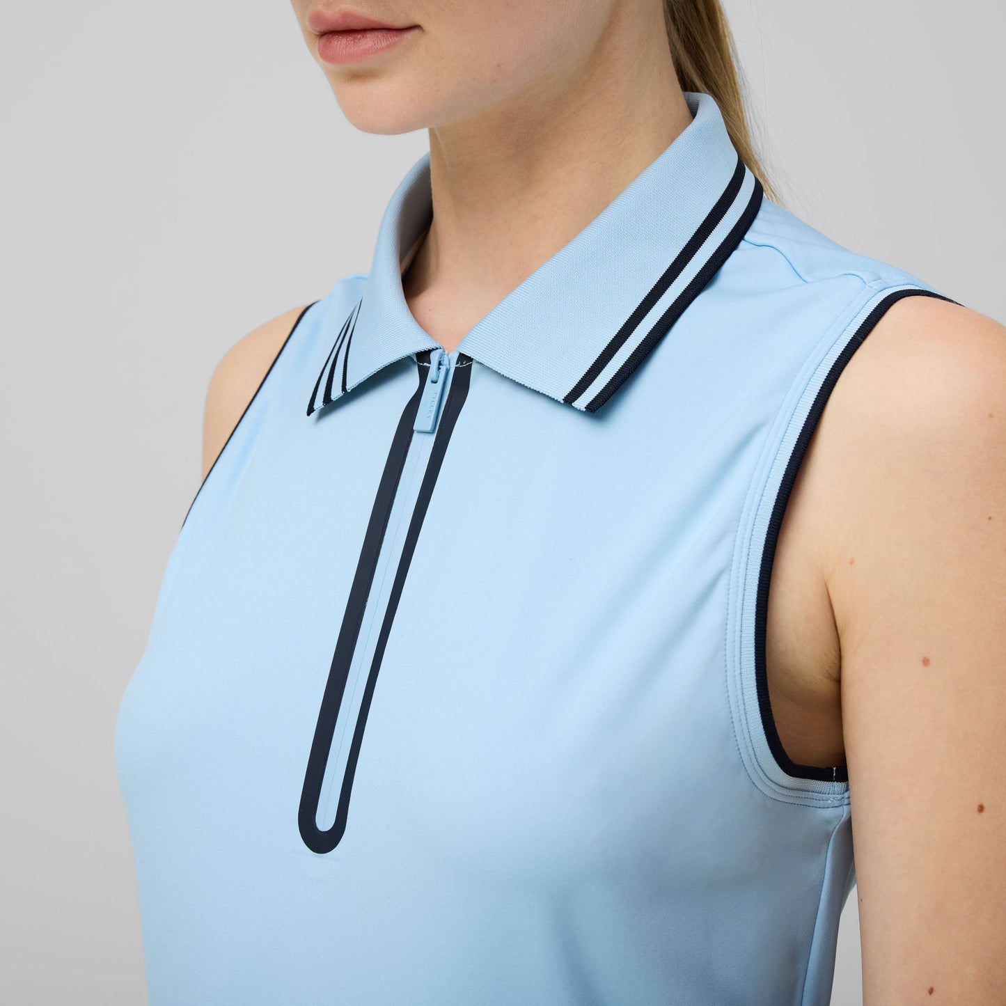 Tech Jersey Sleeveless Zip Polo - Powder Blue/Navy