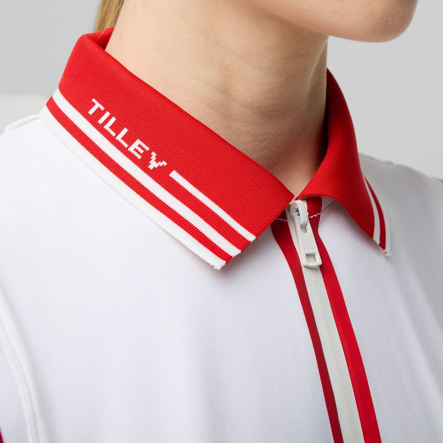 Tech Jersey Sleeveless Zip Polo - White/Sport Red