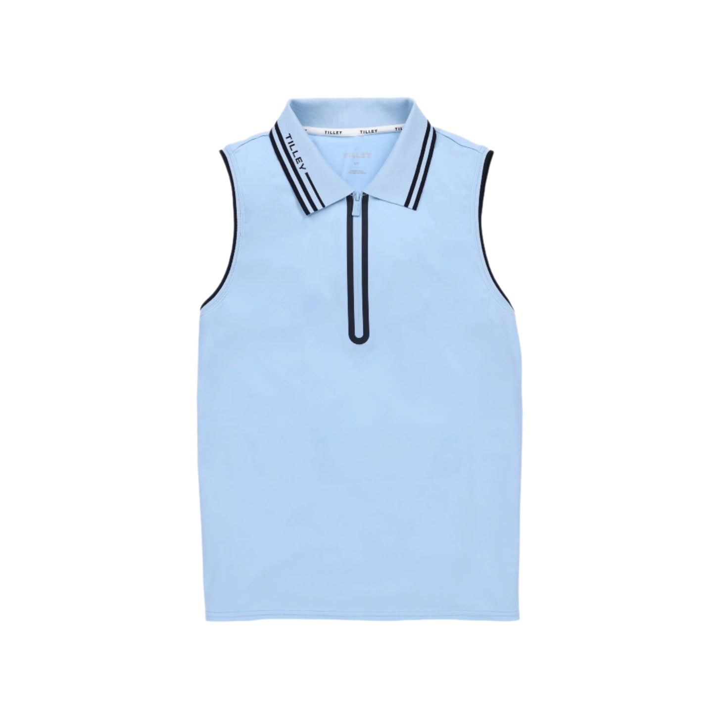 Tech Jersey Sleeveless Zip Polo - Powder Blue/Navy
