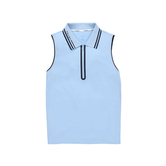 Tech Jersey Sleeveless Zip Polo - Powder Blue/Navy