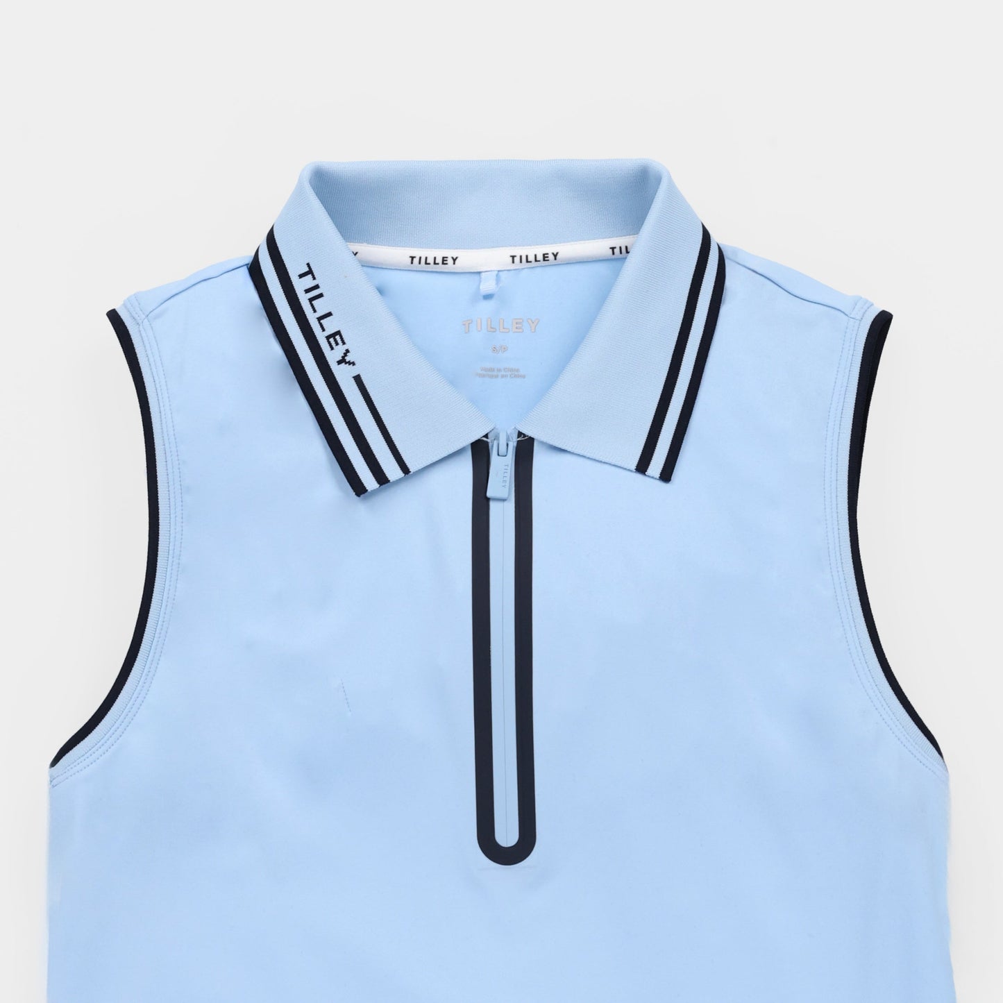 Tech Jersey Sleeveless Zip Polo - Powder Blue/Navy
