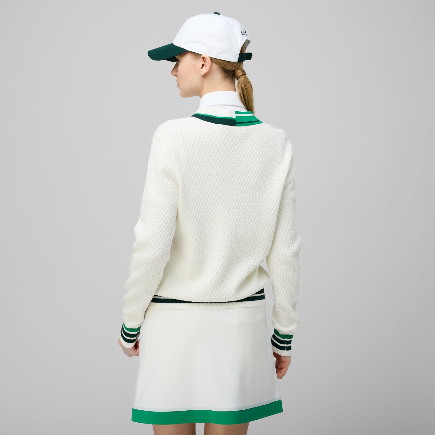 Sport V Neck Sweater - White/Sport Green