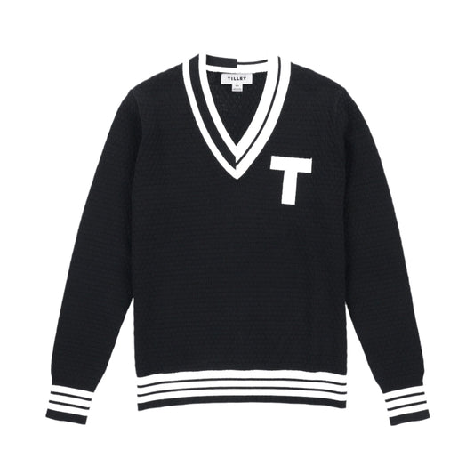 Sport V Neck Sweater - Black/White