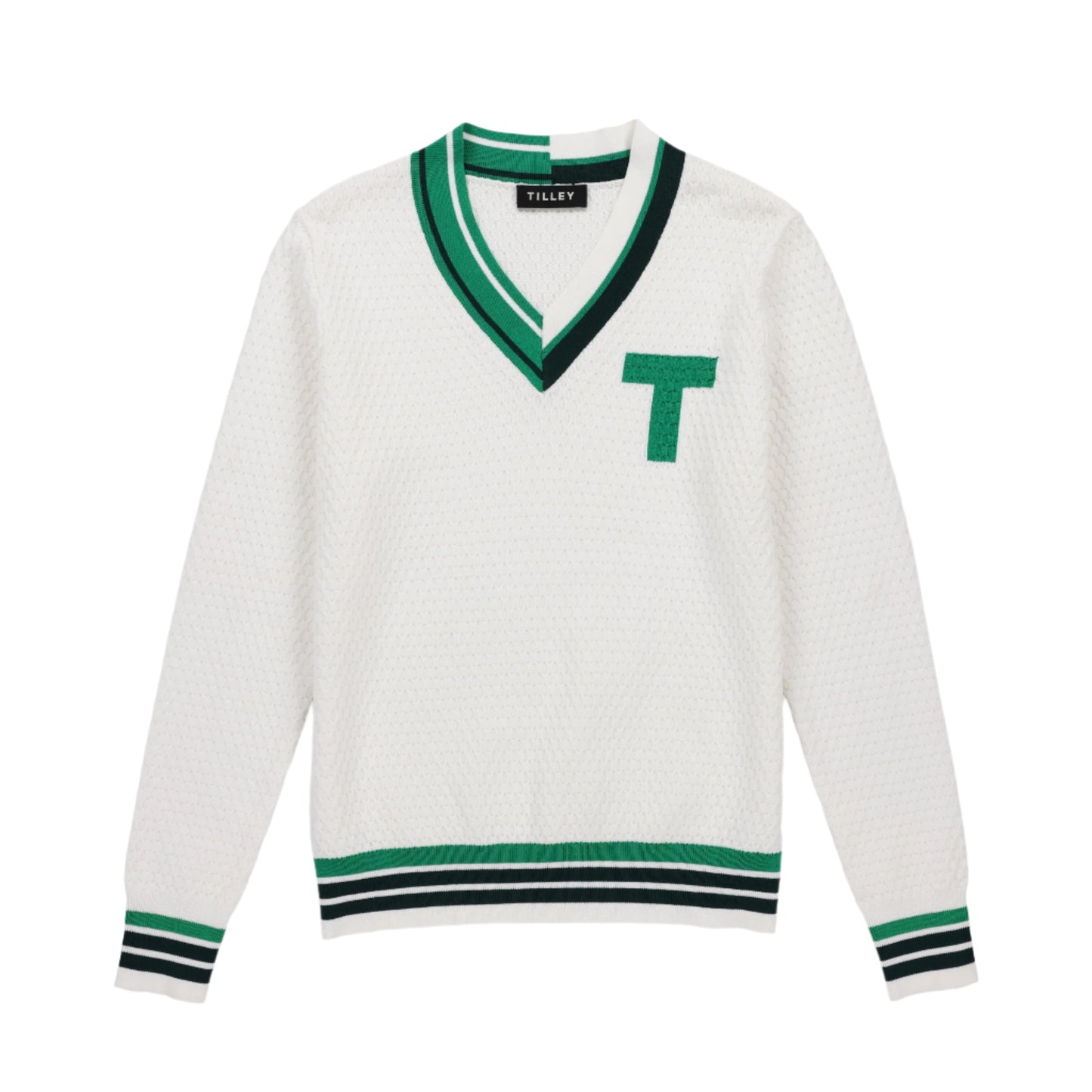 Sport V Neck Sweater - White/Sport Green