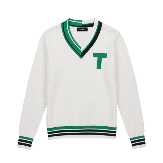 Sport V Neck Sweater - White/Sport Green