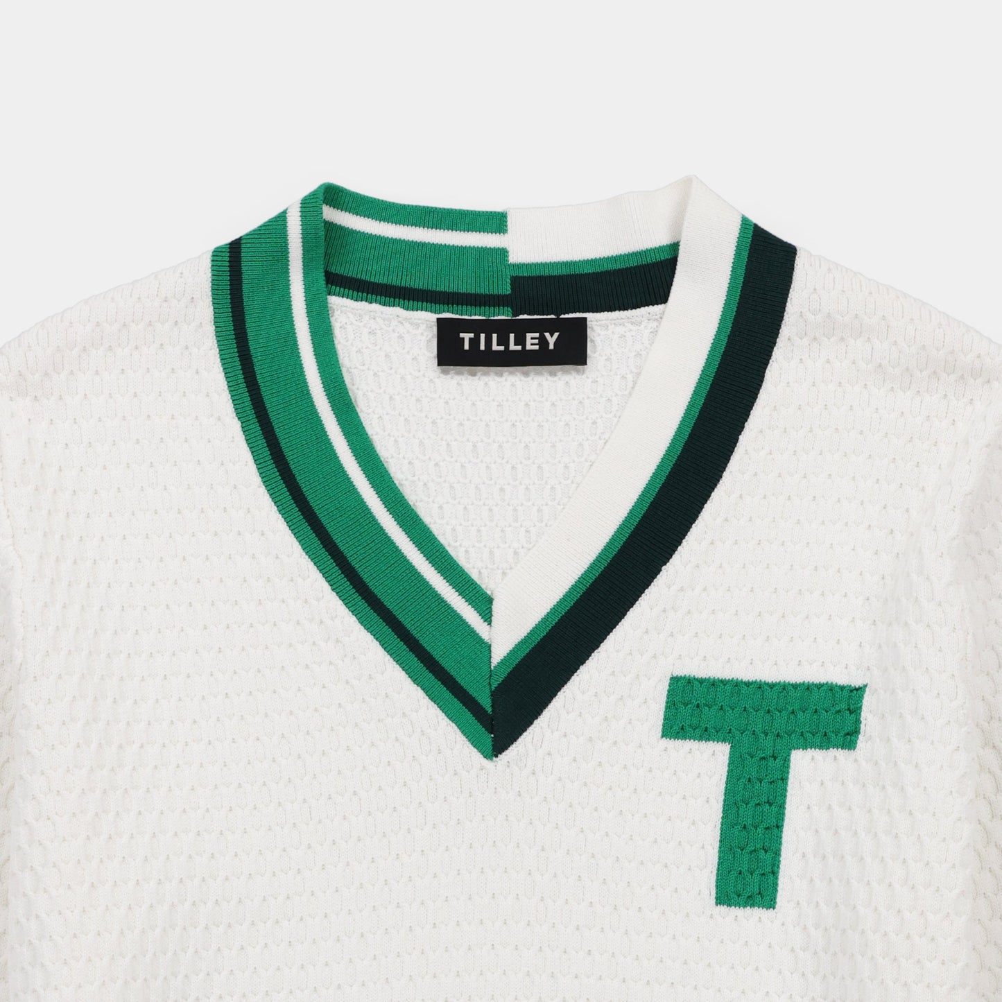 Sport V Neck Sweater - White/Sport Green