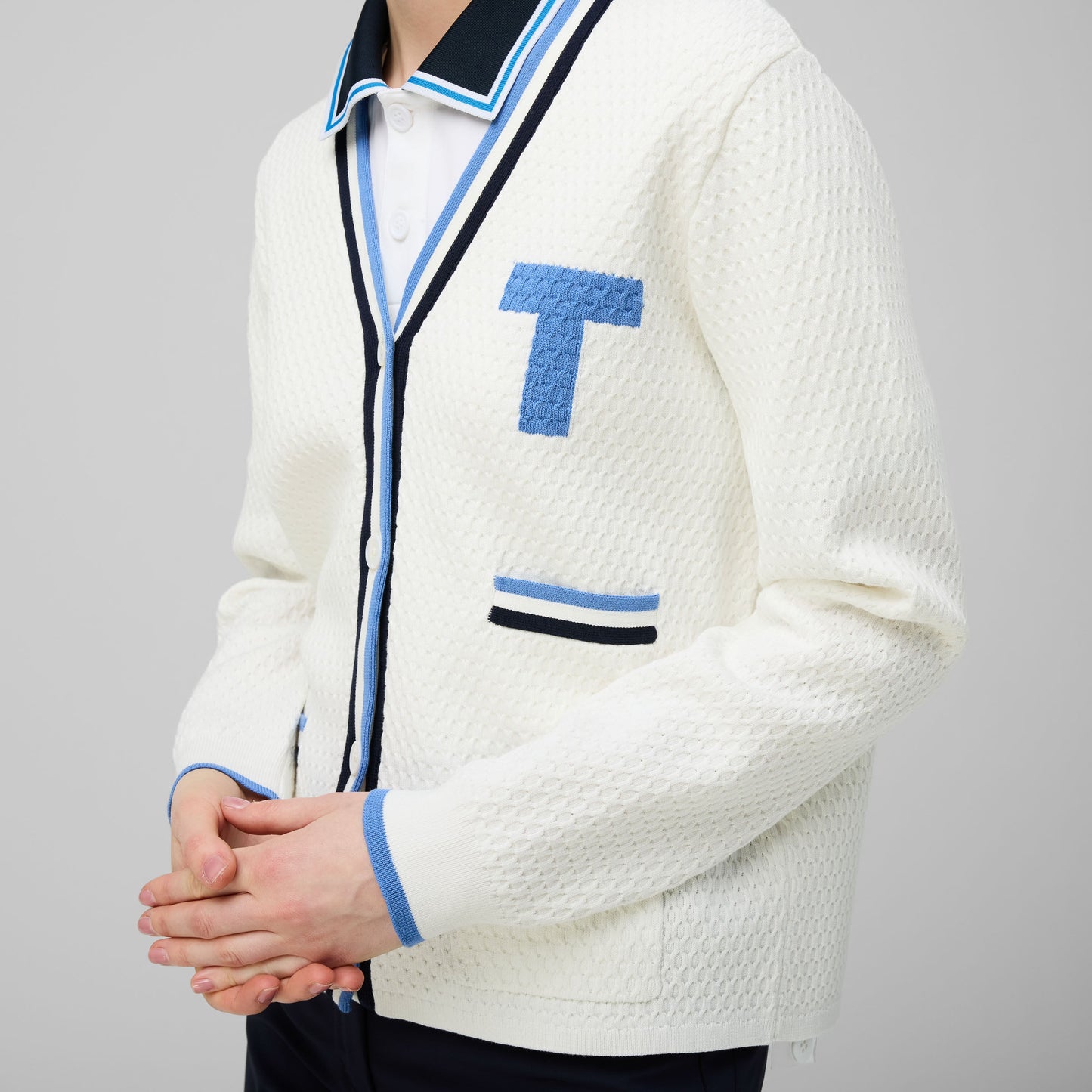 T Cardigan - White/Powder Blue