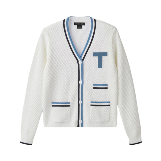 T Cardigan - White/Powder Blue