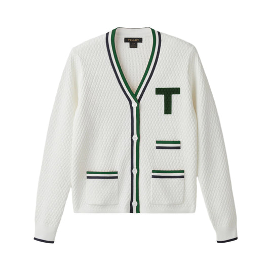 T Cardigan - White/Pine Green