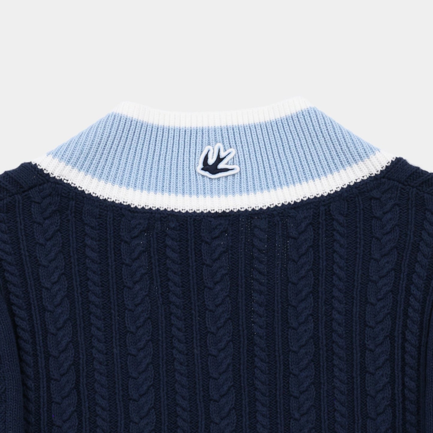 V Neck Cable Sweater - Navy