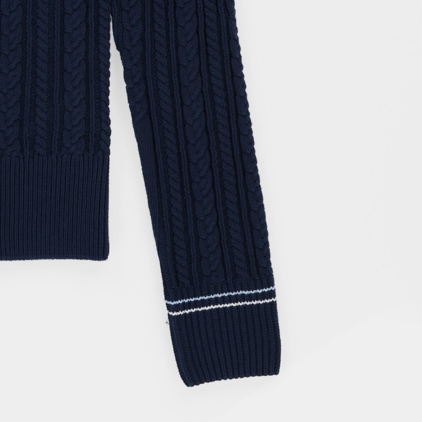 V Neck Cable Sweater - Navy