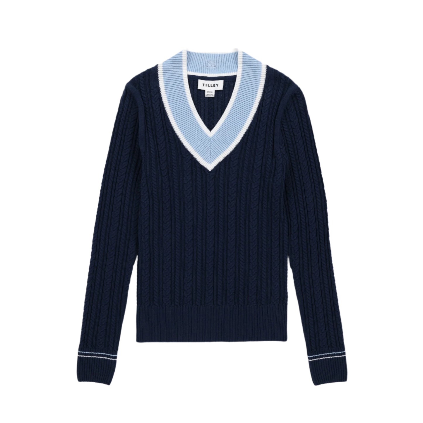 V Neck Cable Sweater - Navy