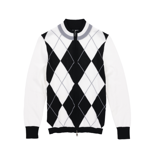 Argyle Full Zip Sweater - White/Black