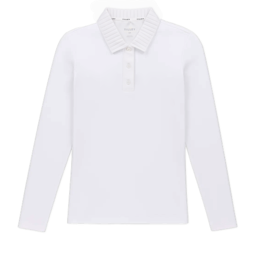 Long Sleeve Pleated Collar Polo - Chalk White